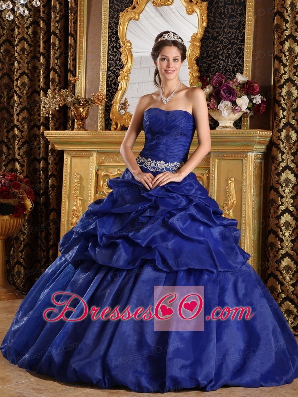 Royal Blue Ball Gown Strapless Long Pick-ups Taffeta Quinceanera Dress
