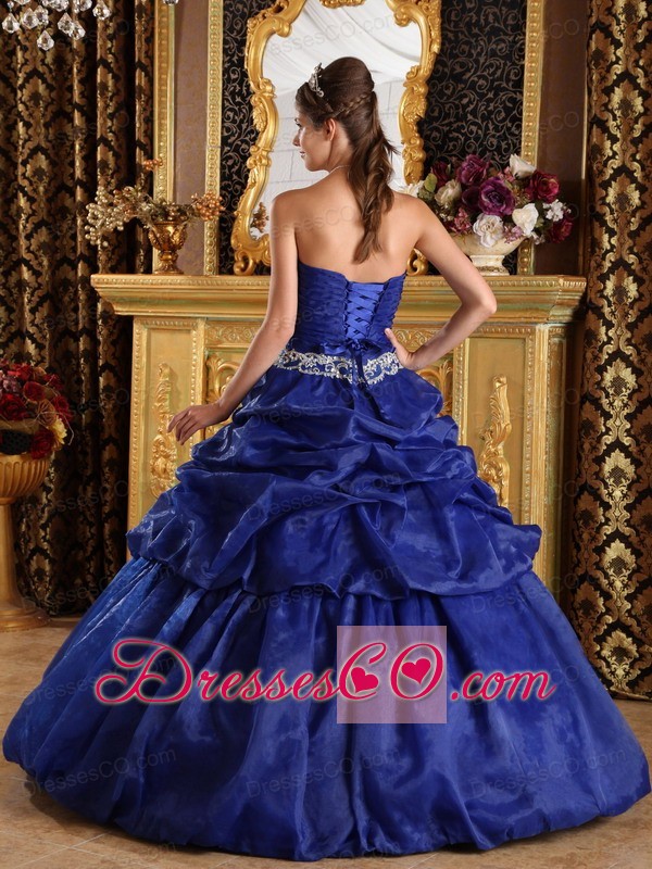 Royal Blue Ball Gown Strapless Long Pick-ups Taffeta Quinceanera Dress