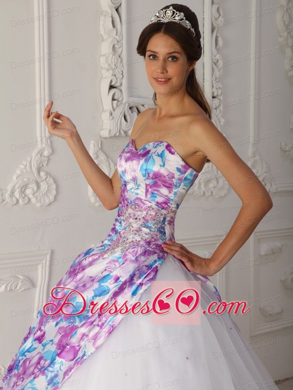 Multi-color A-line Long Tulle Appliques Quinceanera Dress