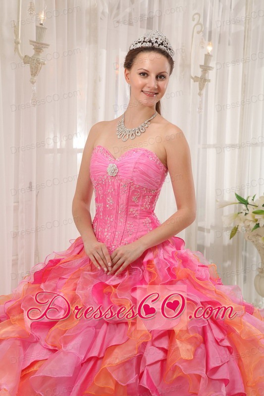 Multi-colored Ball Gown Long Organza Appliques Quinceanera Dress