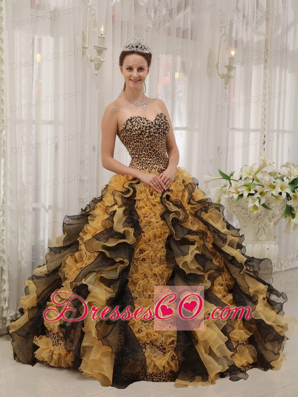 Multi-colored Ball Gown Long Organza Beading Quinceanera Dress