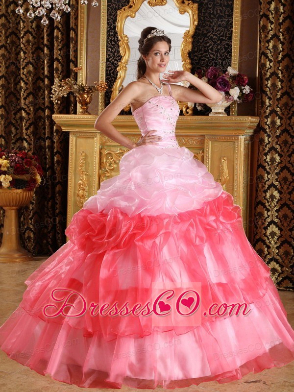 Romantic Ball Gown One Shoulder Long Organza Appliques With Beading Quinceanera Dress