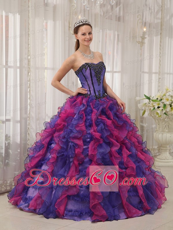Multi-colored Ball Gown Long Organza Appliques Quinceanera Dress