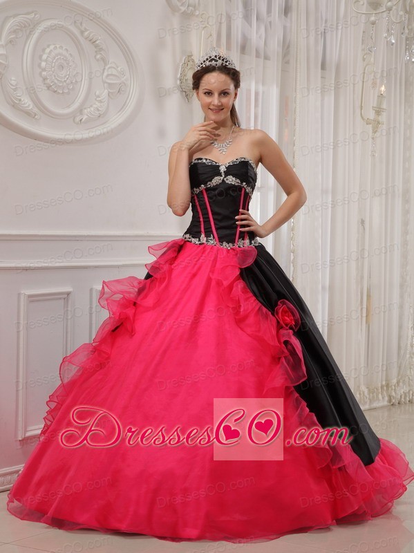 Beautiful Ball Gown Long Satin And Organza Appliques Quinceanera Dress