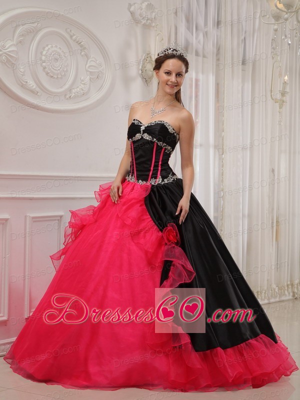 Beautiful Ball Gown Long Satin And Organza Appliques Quinceanera Dress