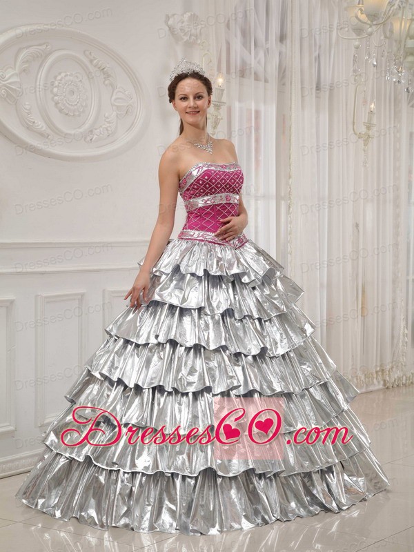 Popular A-line / Princess Strapless Long Satin And Taffeta Beading Quinceanera Dress