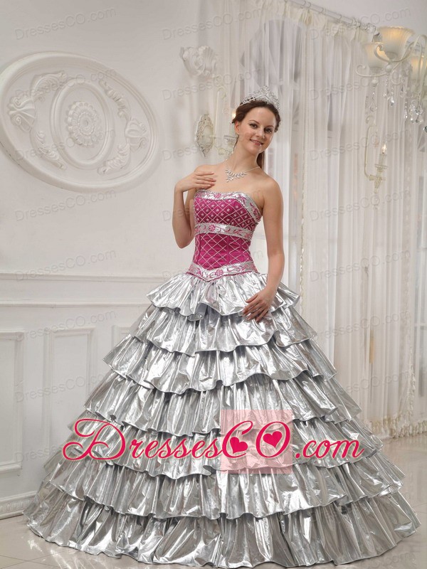 Popular A-line / Princess Strapless Long Satin And Taffeta Beading Quinceanera Dress
