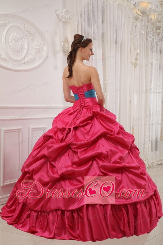 Red And Blue Ball Gown Strapless Long Taffeta Beading Quinceanera Dress
