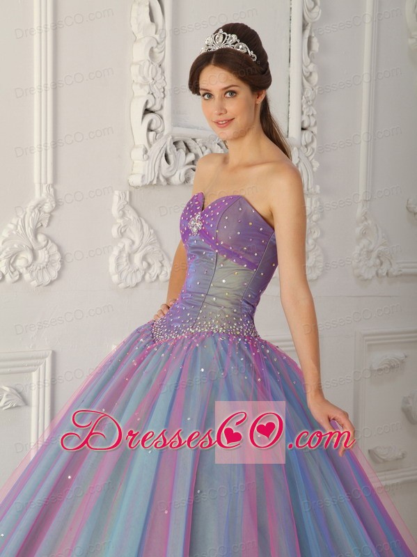 Multi-color Ball Gown Long Tulle Beading Quinceanera Dress