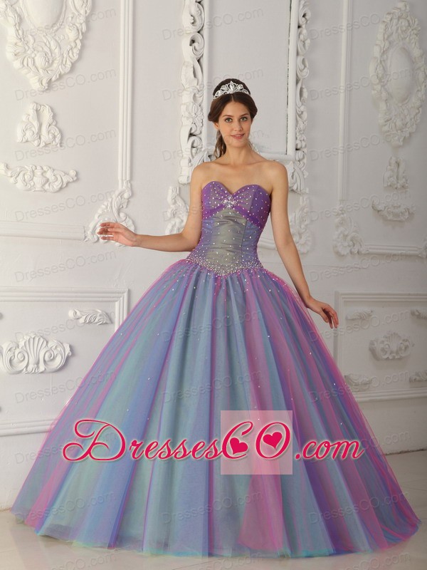 Multi-color Ball Gown Long Tulle Beading Quinceanera Dress