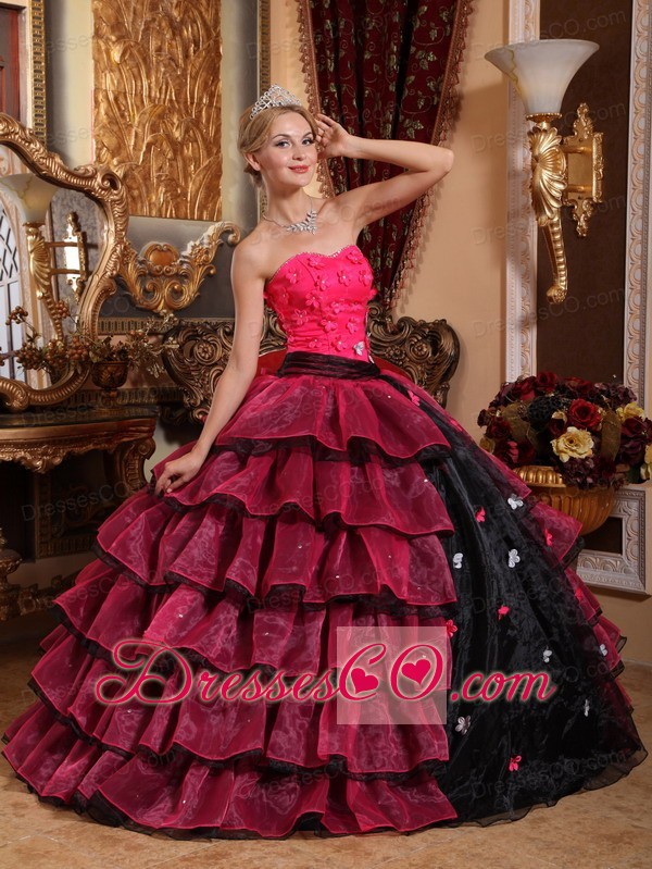 Multi-color Ball Gown Strapless Long Organza Appliques Quinceanera Dress