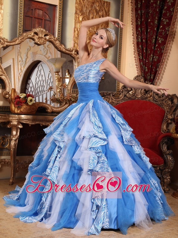 Multi-color Ball Gown One Shoulder Long Ruffles Quinceanera Dress