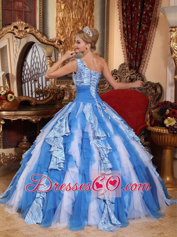 Multi-color Ball Gown One Shoulder Long Ruffles Quinceanera Dress