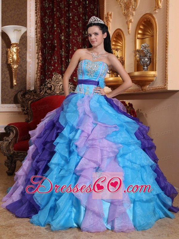 Multi-color Ball Gown Long Organza Beading And Appliques Quinceanera Dress