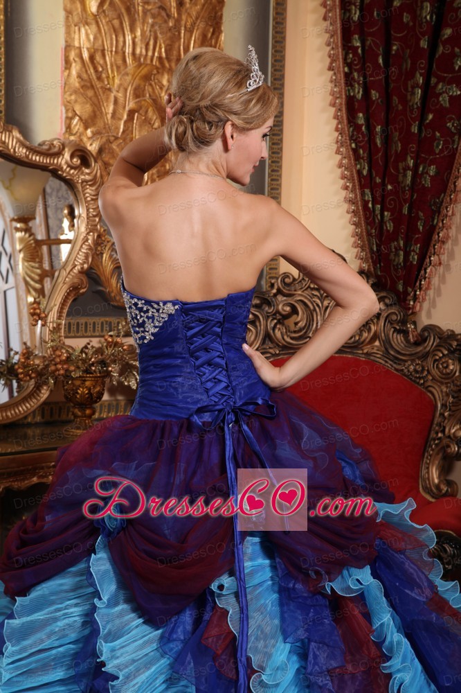 Multi-color Ball Gown Strapless Long Taffeta And Organza Appliques With Beading Quinceanera Dress