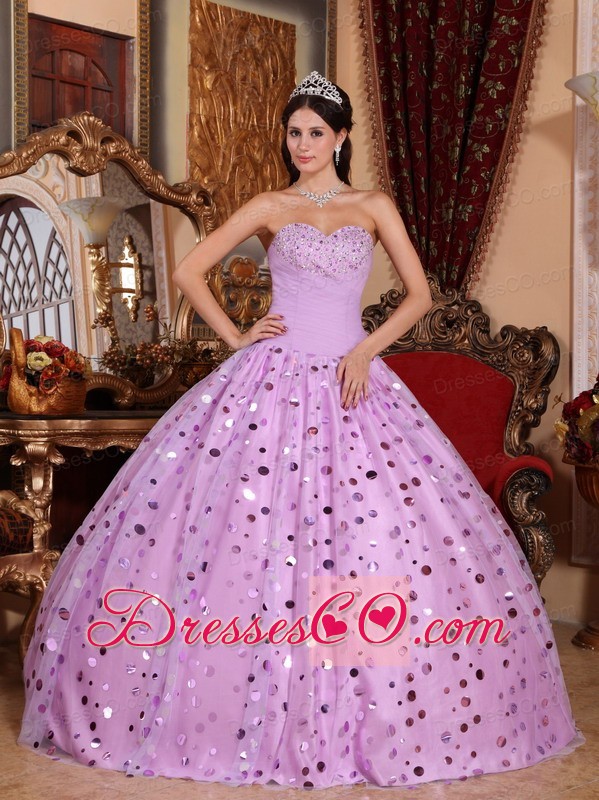Lavender Ball Gown Long Tulle Sequins Quinceanera Dress