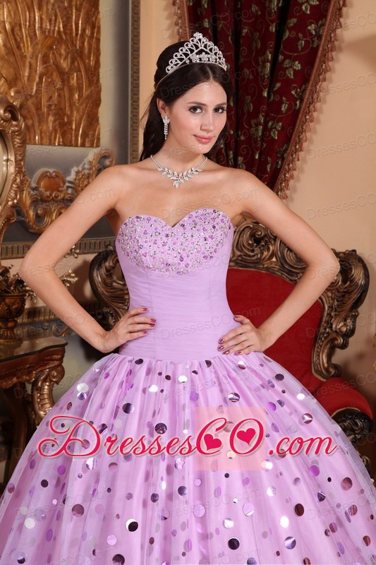 Lavender Ball Gown Long Tulle Sequins Quinceanera Dress