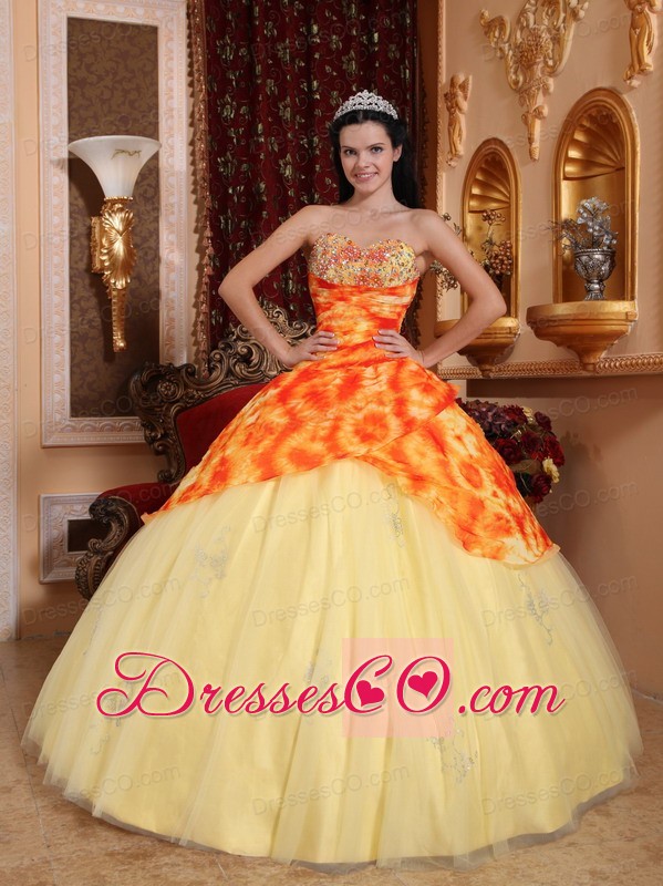 Light Yellow Ball Gown Long Tulle Beading Quinceanera Dress