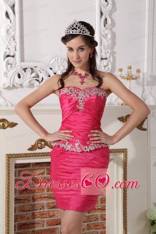 Hot Pink Ball Gown Long Taffeta Beading And Ruching Detachable Quinceanera Dress