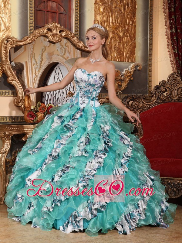Multi-color Ball Gown Long Organza Printing Quinceanera Dress