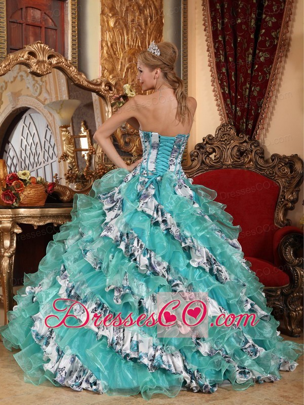 Multi-color Ball Gown Long Organza Printing Quinceanera Dress