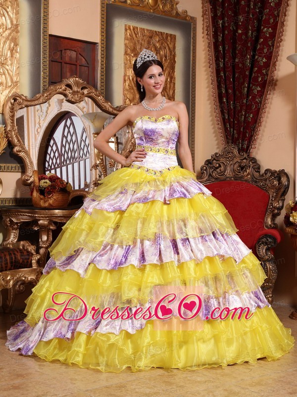 Multi-color Ball Gown Long Organza Beading And Ruffles Quinceanera Dress