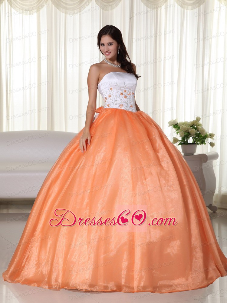 Orange Ball Gown Strapless Long Organza Quinceanera Dress