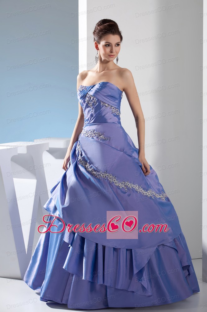 Appliques Ruching Ball Gown Long Strapless Quinceanera Dress