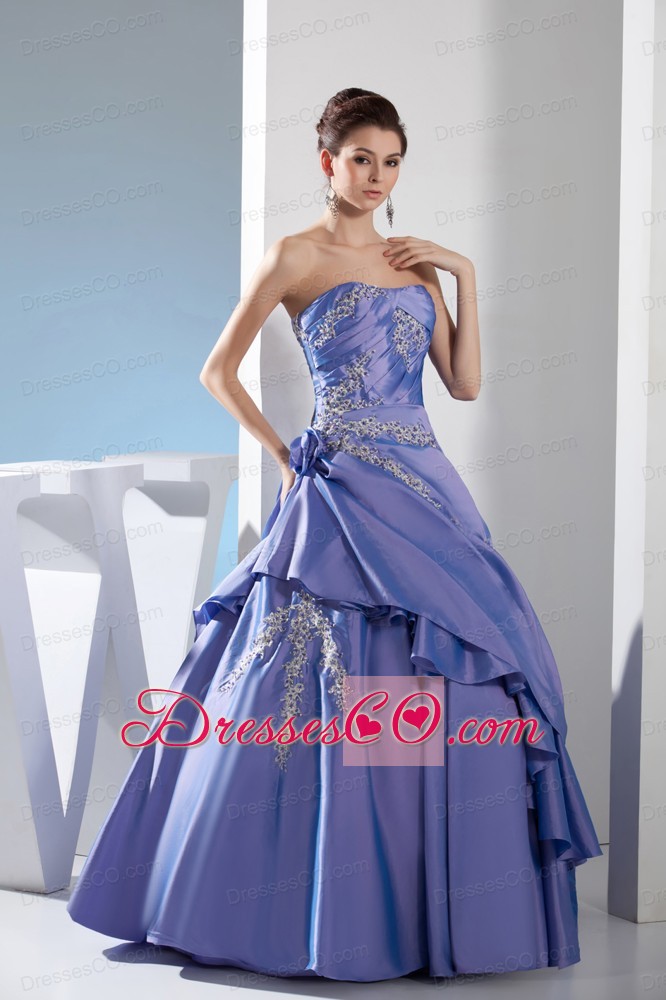 Appliques Ruching Ball Gown Long Strapless Quinceanera Dress
