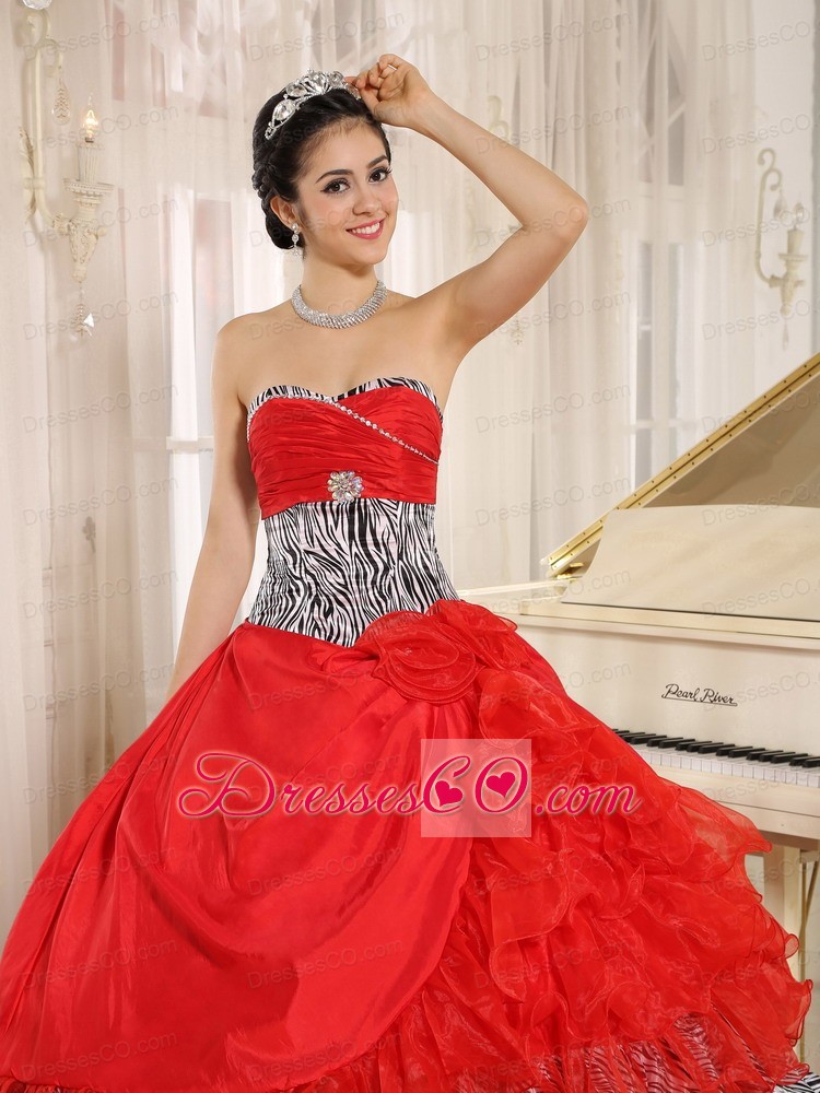 Wholesale Red Ruffles Quinceanera Dress With Zebra and Beading
