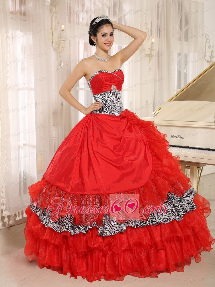 Wholesale Red Ruffles Quinceanera Dress With Zebra and Beading