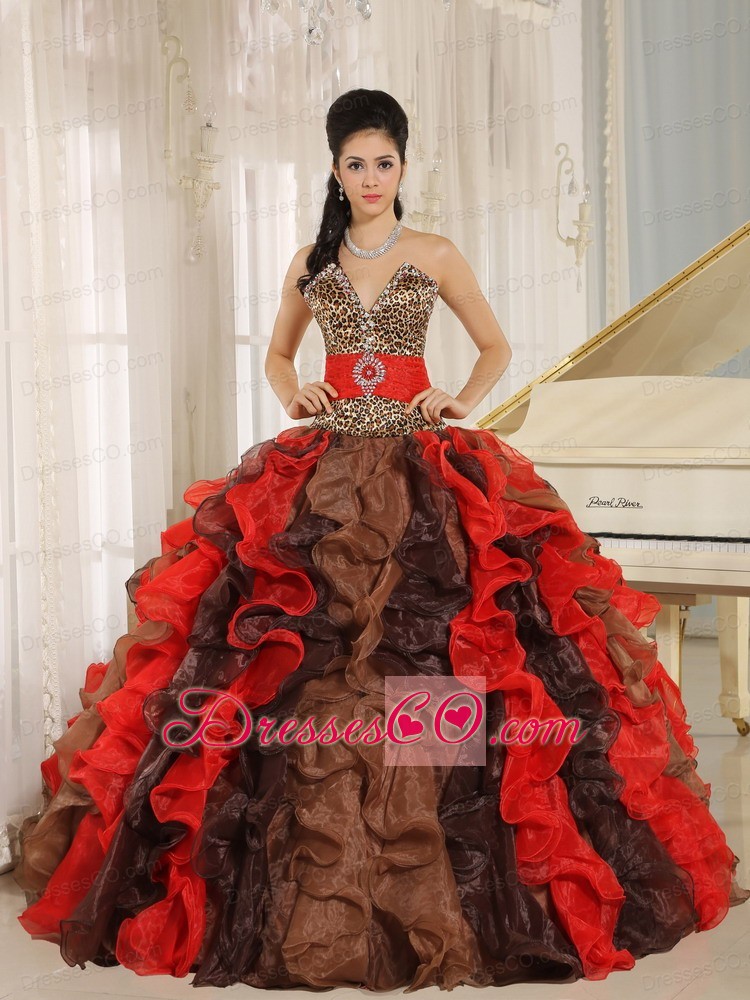Wholesale Multi-color Quinceanera Dress V-neck Ruffles With Leopard and Beading