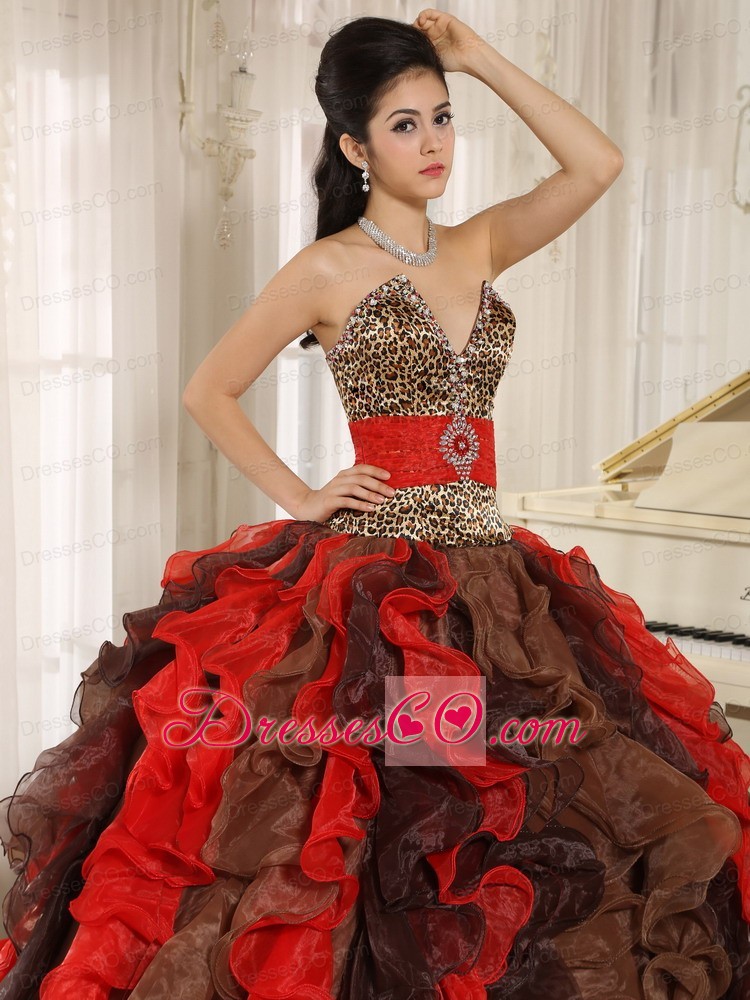 Wholesale Multi-color Quinceanera Dress V-neck Ruffles With Leopard and Beading