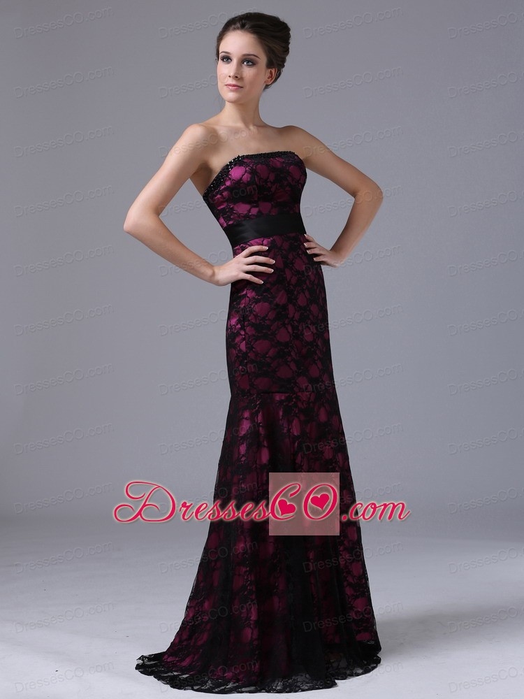 Sexy Column Brush/Sweep Prom Dress Lace-up Strapless Lace