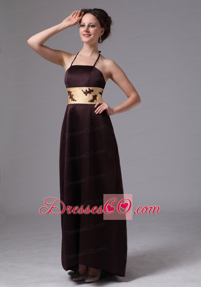 Brown Belt With Appliques Spaghetti Straps Mother Of The Bride Dress Ankle-length