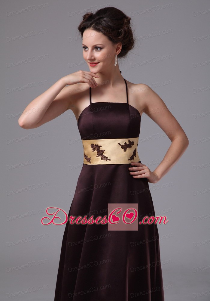 Brown Belt With Appliques Spaghetti Straps Mother Of The Bride Dress Ankle-length