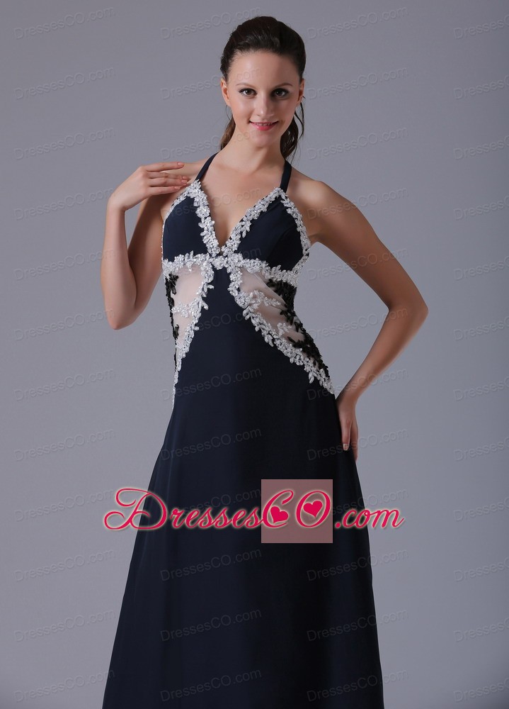 Halter Appliques Decorate Bust Navy Blue Prom Dress With Long In Bethel Connecticut