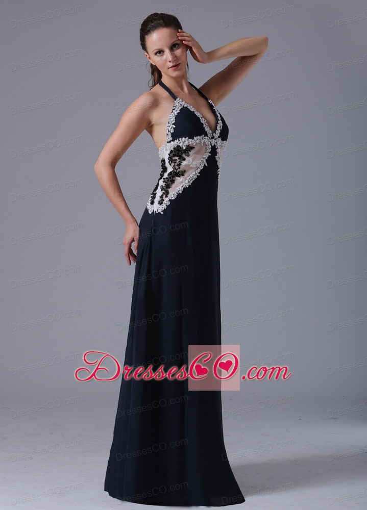 Halter Appliques Decorate Bust Navy Blue Prom Dress With Long In Bethel Connecticut