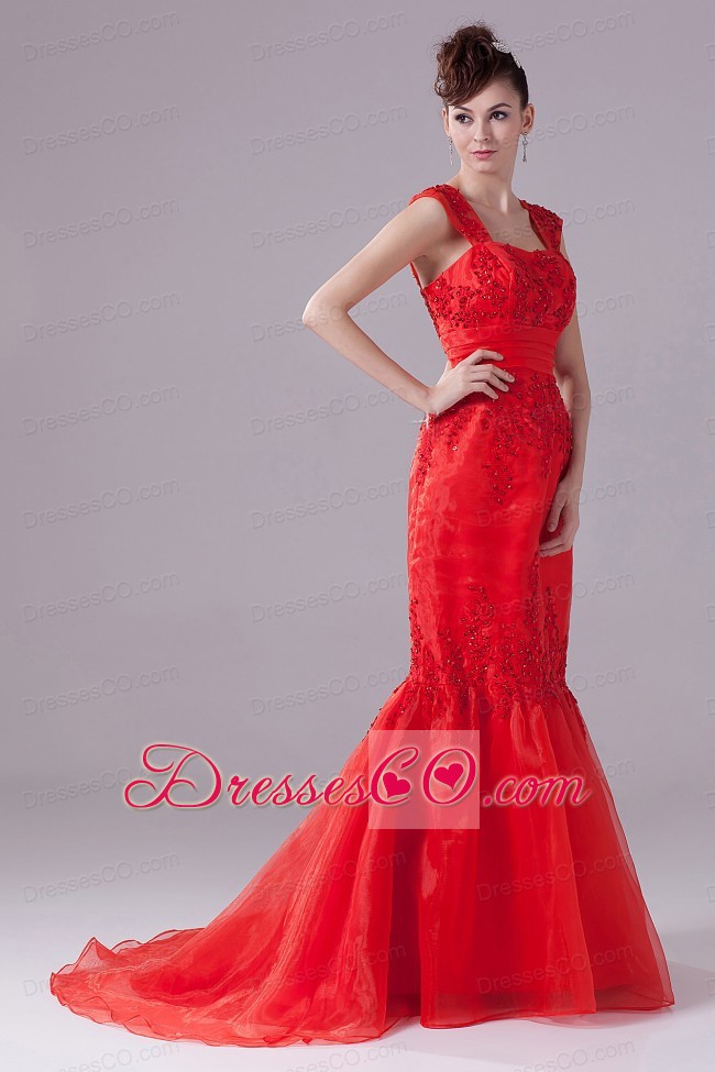 Mermaid Beading For Square Red Prom Dress