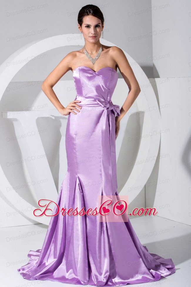 Lavender Taffeta Neckline Bowknot Mermaid Brush Train Prom Dress