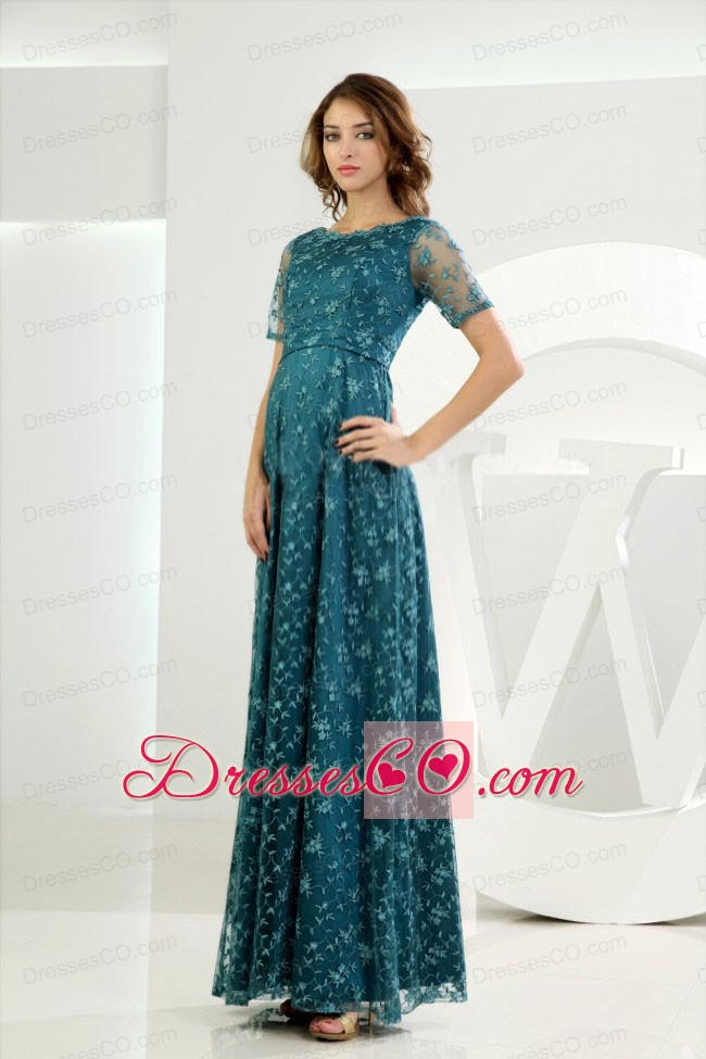 Empire Scoop Tulle Embroidery Ankle-length Mother Of The Bride Dress Teal