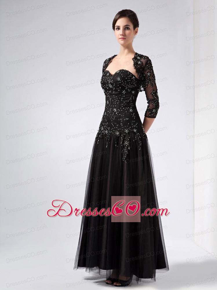Customize Black Column Beading Prom Dress Ankle-length Tulle And Taffeta