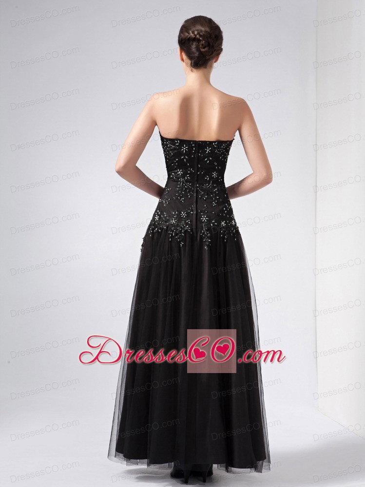 Customize Black Column Beading Prom Dress Ankle-length Tulle And Taffeta