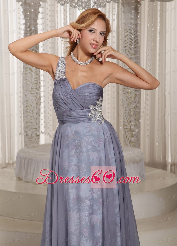 Custom Made Gray One Shoulder Ruched Bodice and Appliques Mother Of The Bride Dress