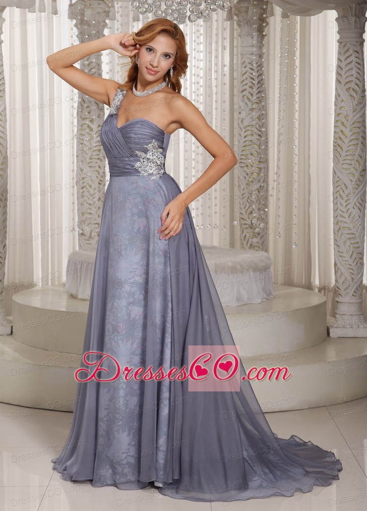 Custom Made Gray One Shoulder Ruched Bodice and Appliques Mother Of The Bride Dress
