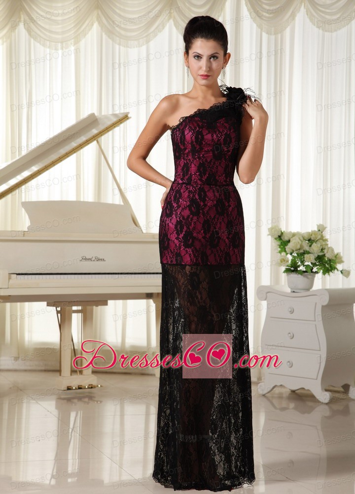 Lace One Shoulder With Hand Made Flowers Modest Prom Dress