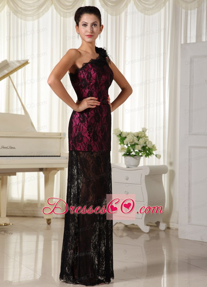Lace One Shoulder With Hand Made Flowers Modest Prom Dress