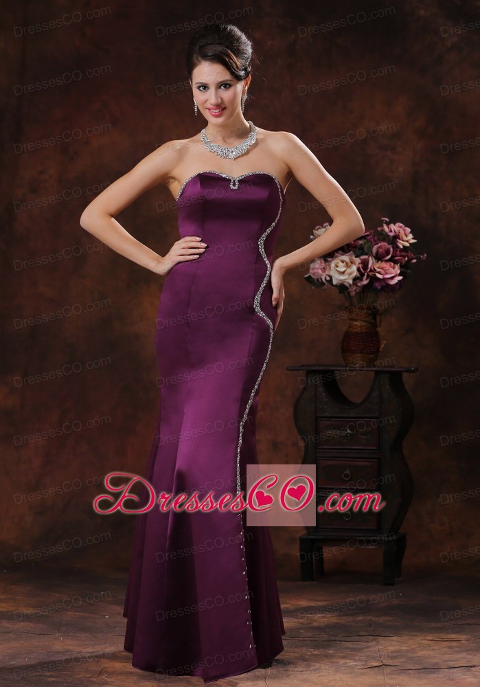 Customize Mermaid Dark Purple Mother Of The Bride Dress With Beaded Decorate On Taffeta