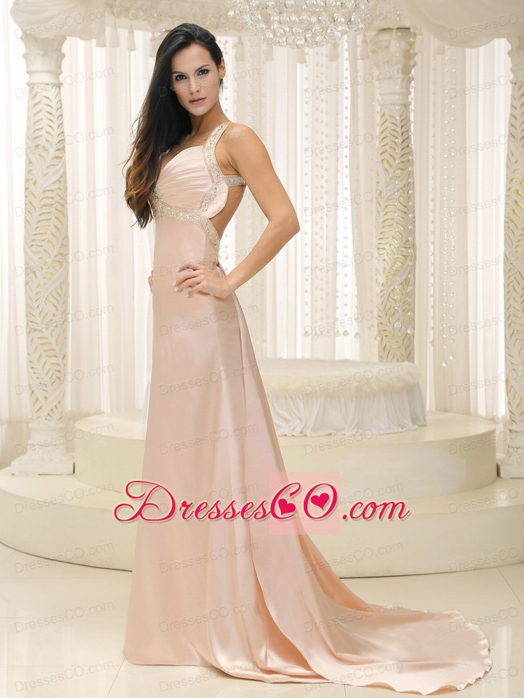 Straps Baby Pink Elastic Woven Satin Ruched Bodice For Evening Dress Custom Made
