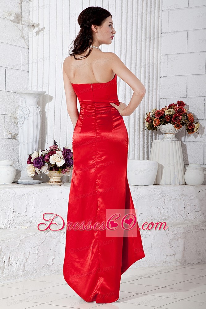 Red Column High-low Taffeta Beading Prom / Evening Dress